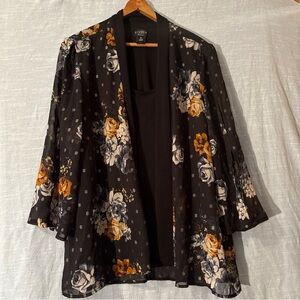 Stitch Collection Kimono Cardigan Layered Top Black Floral Women’s Sz 1X NWOT